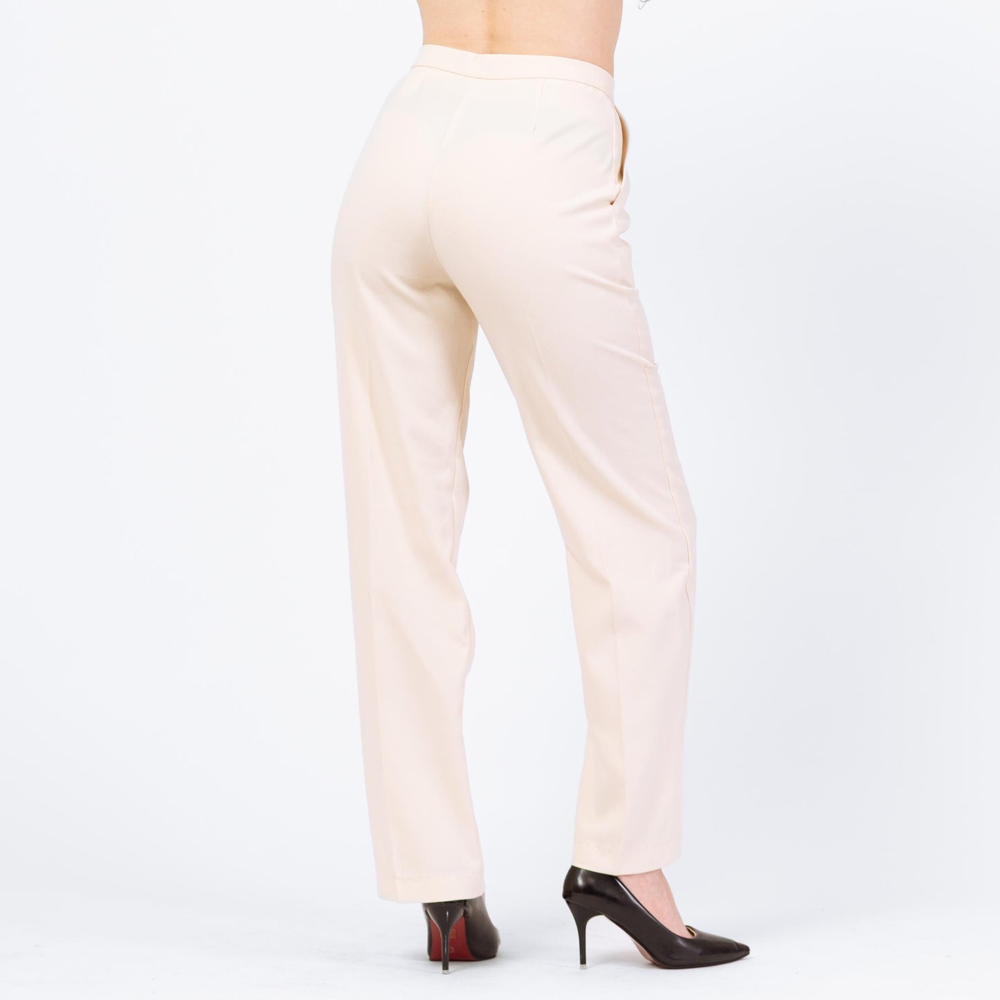 Vintage 90s Minimalist Cream High Waisted Trousers - Medium, 28" Waist