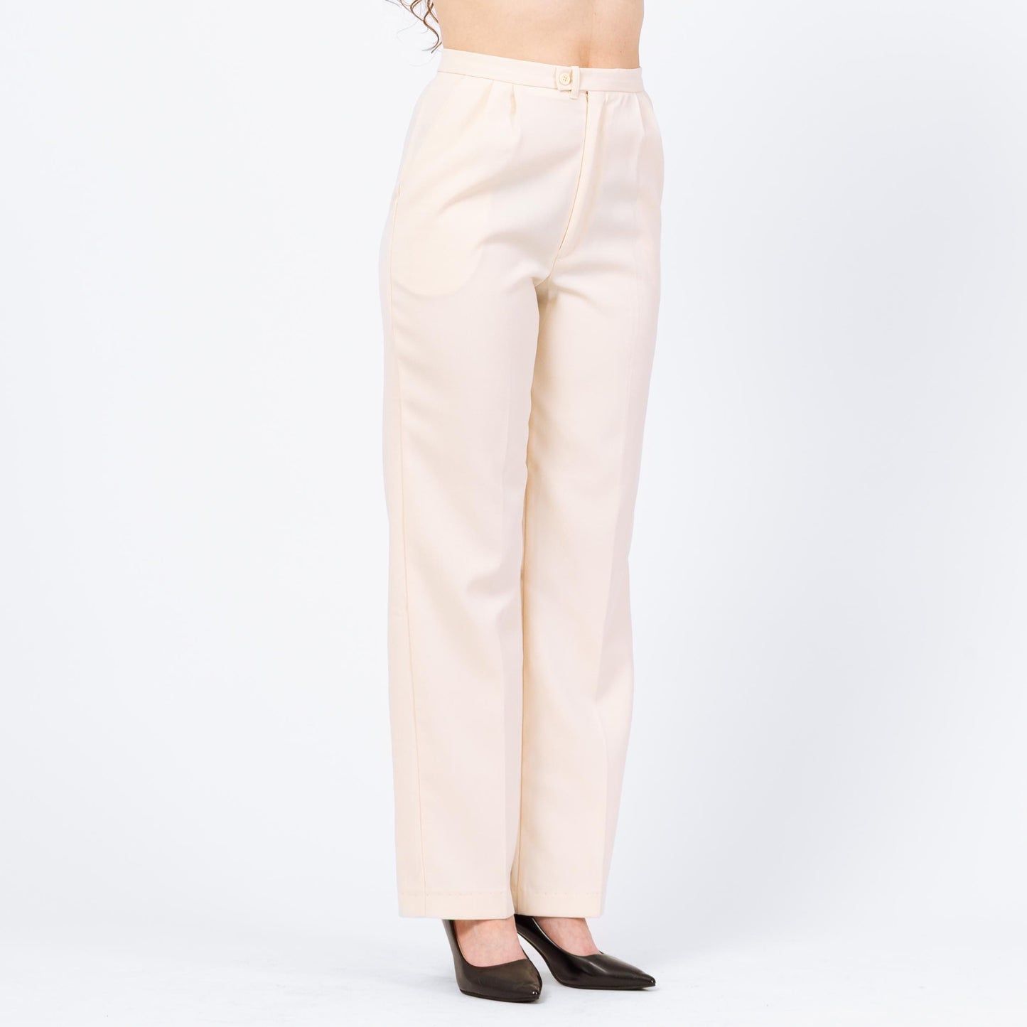 Vintage 90s Minimalist Cream High Waisted Trousers - Medium, 28" Waist