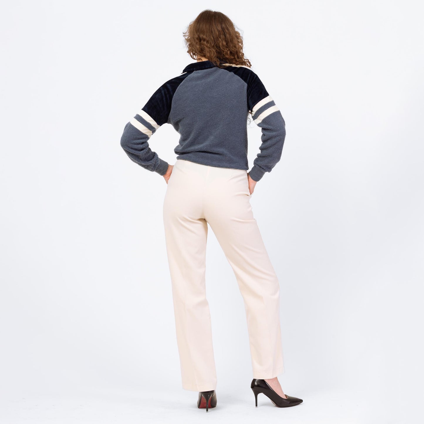 Vintage 90s Minimalist Cream High Waisted Trousers - Medium, 28" Waist