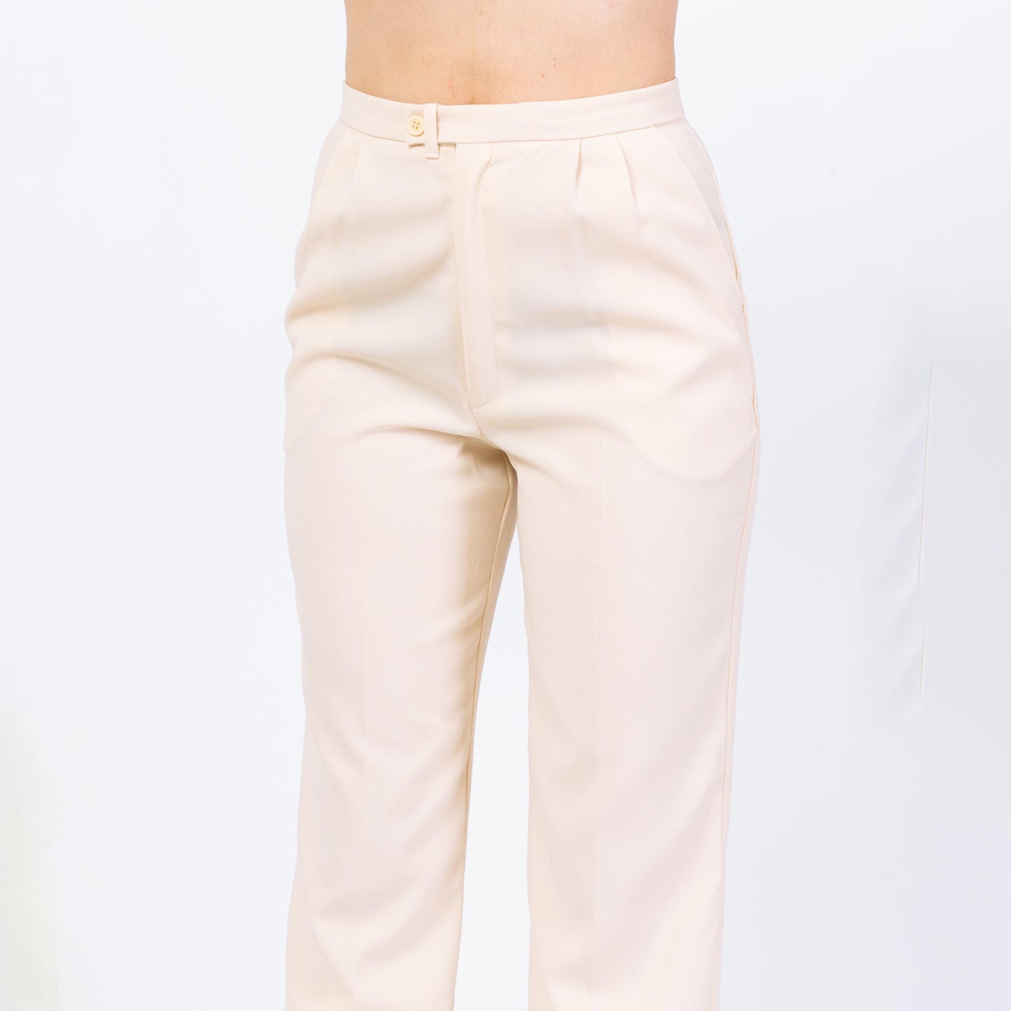 Vintage 90s Minimalist Cream High Waisted Trousers - Medium, 28" Waist