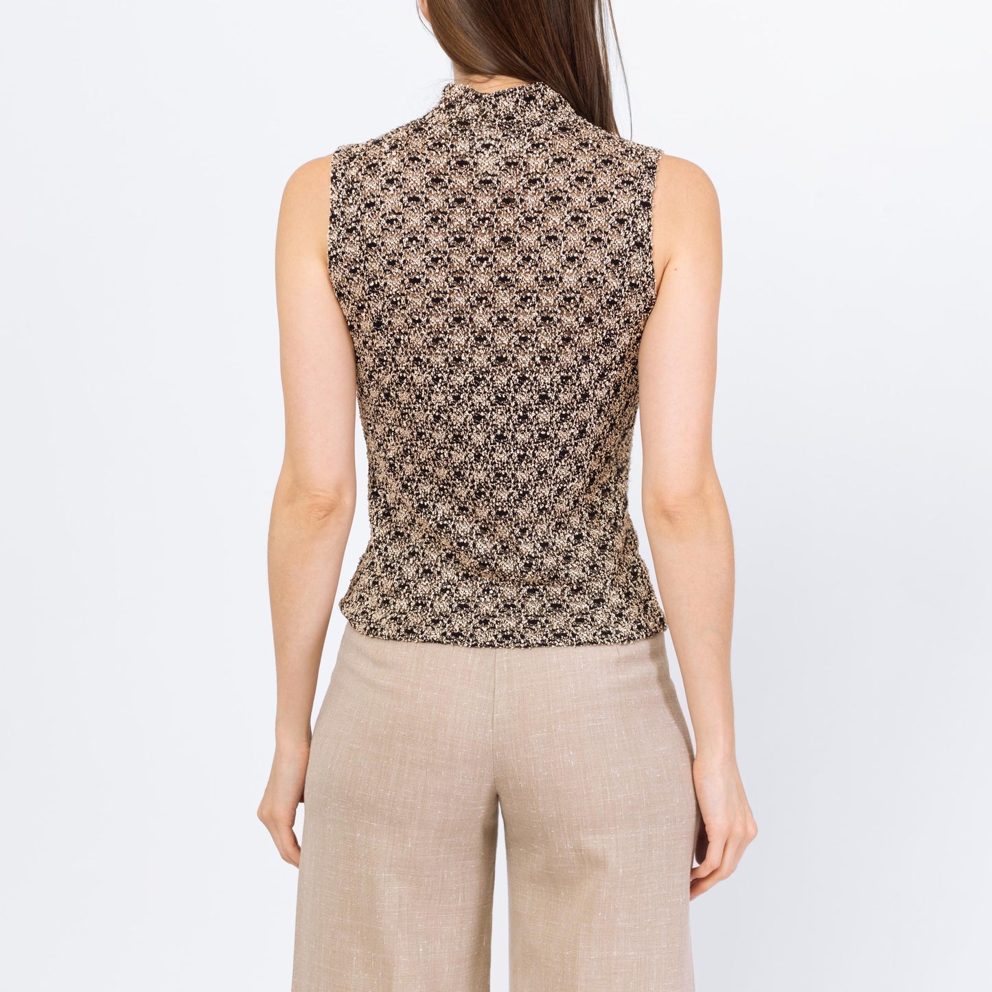 Vintage 90s Two Tone Boucle Knit Tank Top - Small | Minimalist Stretchy Open Weave Sleeveless Mockneck Shirt