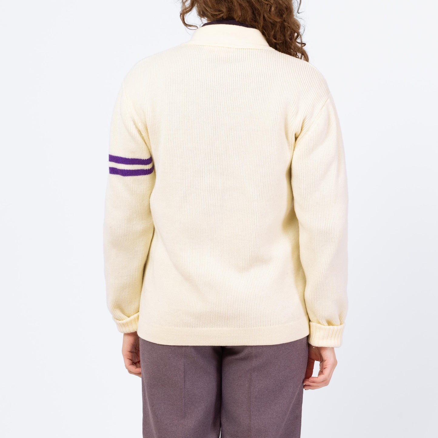 Vintage 80s Does 50s Cream Knit Varsity Cardigan - Medium