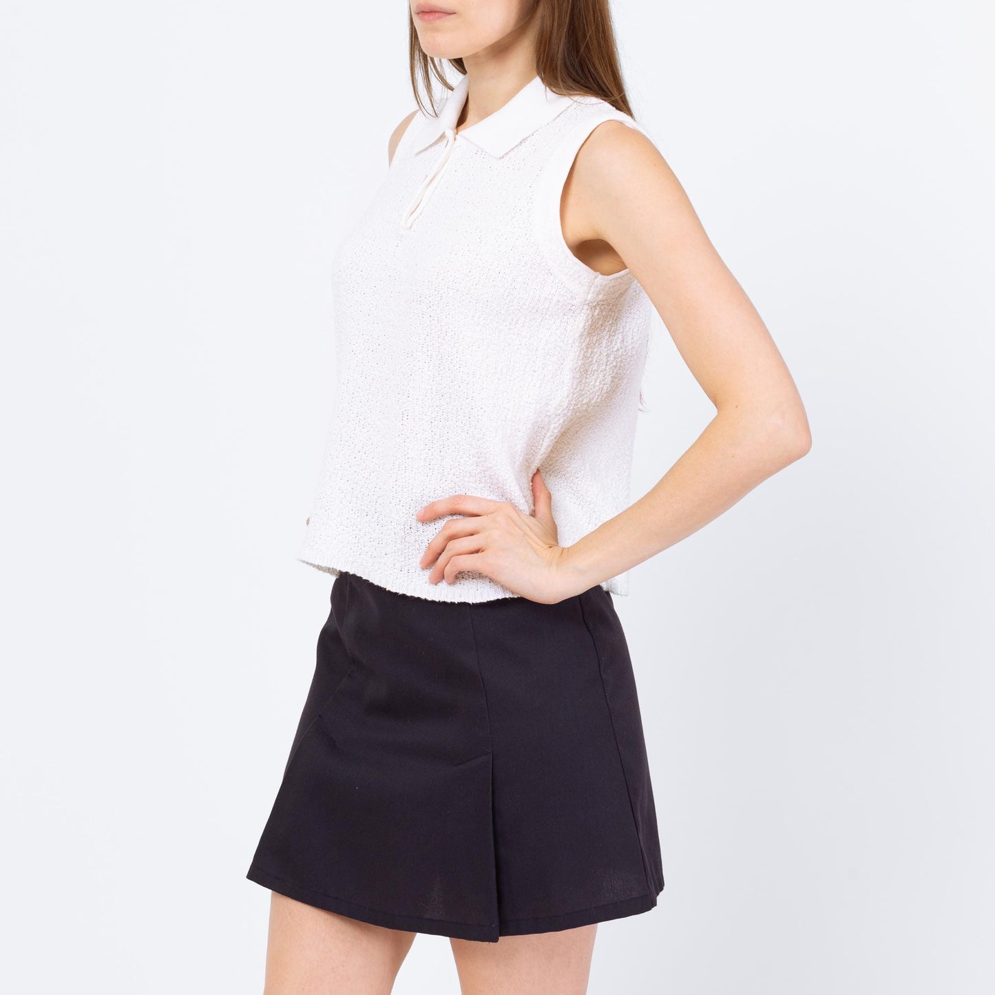 Vintage 90s White Cotton Knit Polo Top - Medium