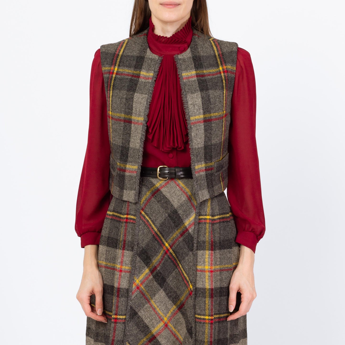 Vintage 60s Preppy Plaid Mini Skirt & Vest Set - Extra Small