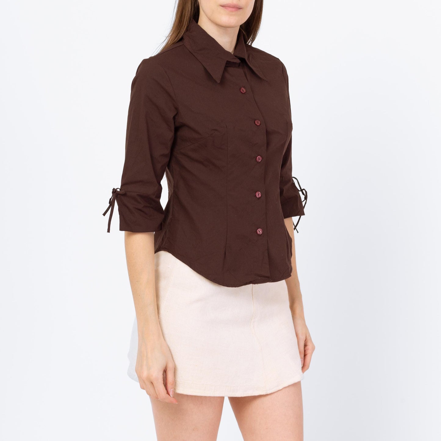 Vintage Y2K Chocolate Brown 3/4 Sleeve Top - Small