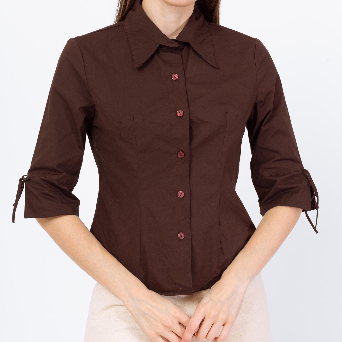 Vintage Y2K Chocolate Brown 3/4 Sleeve Top - Small