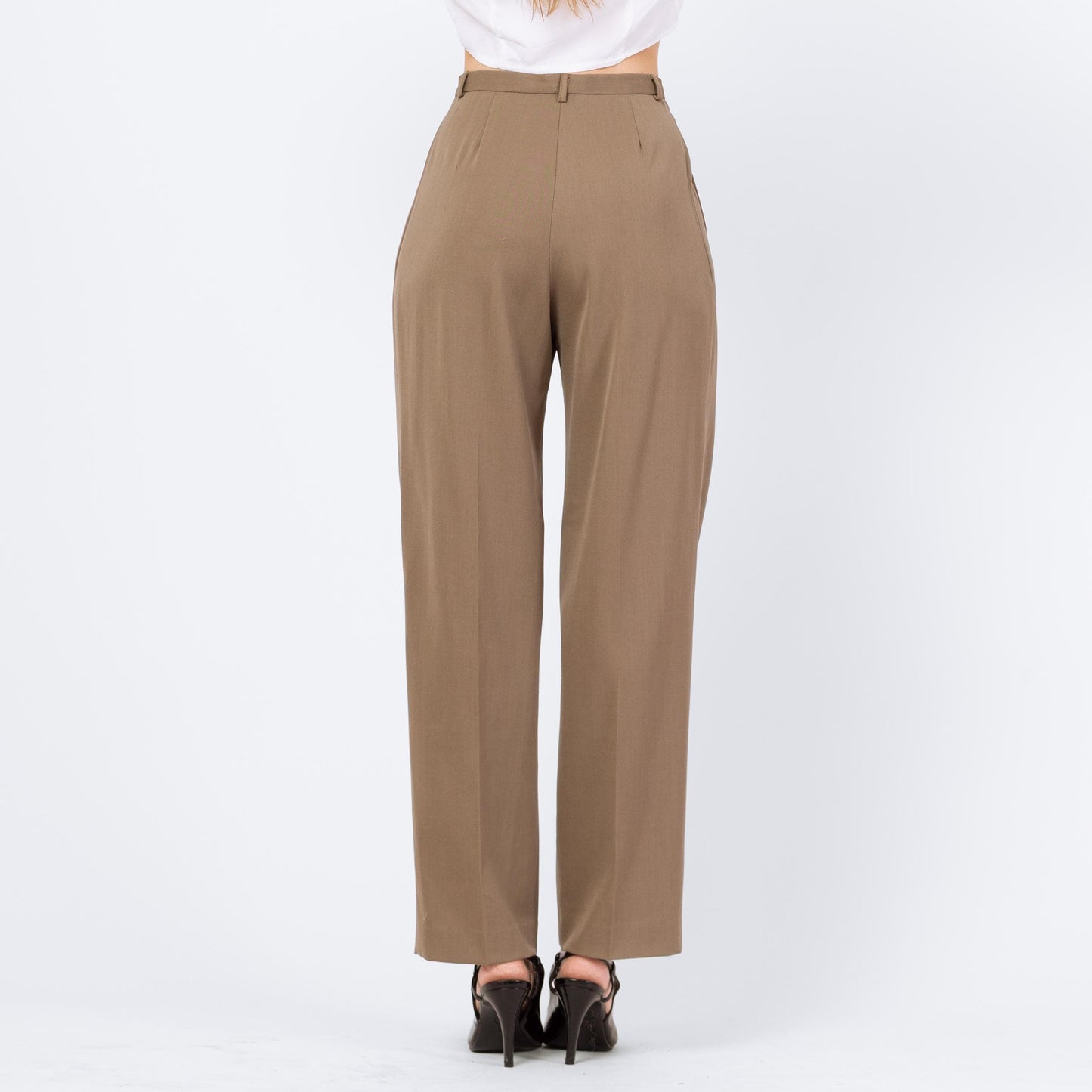 Vintage 80s Taupe Wool Straight Leg Trousers - Small, 26" Waist