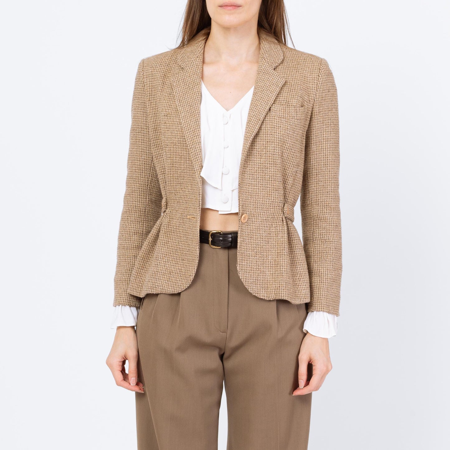 Vintage 80s Taupe Wool Tweed Blazer - Extra Small
