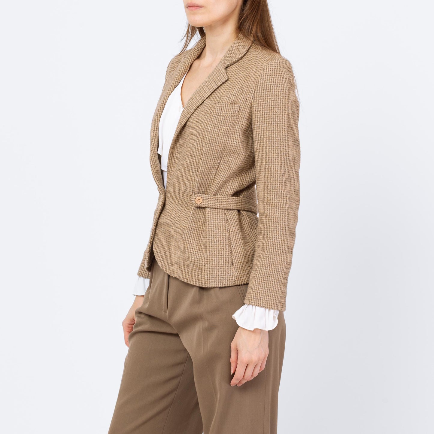 Vintage 80s Taupe Wool Tweed Blazer - Extra Small