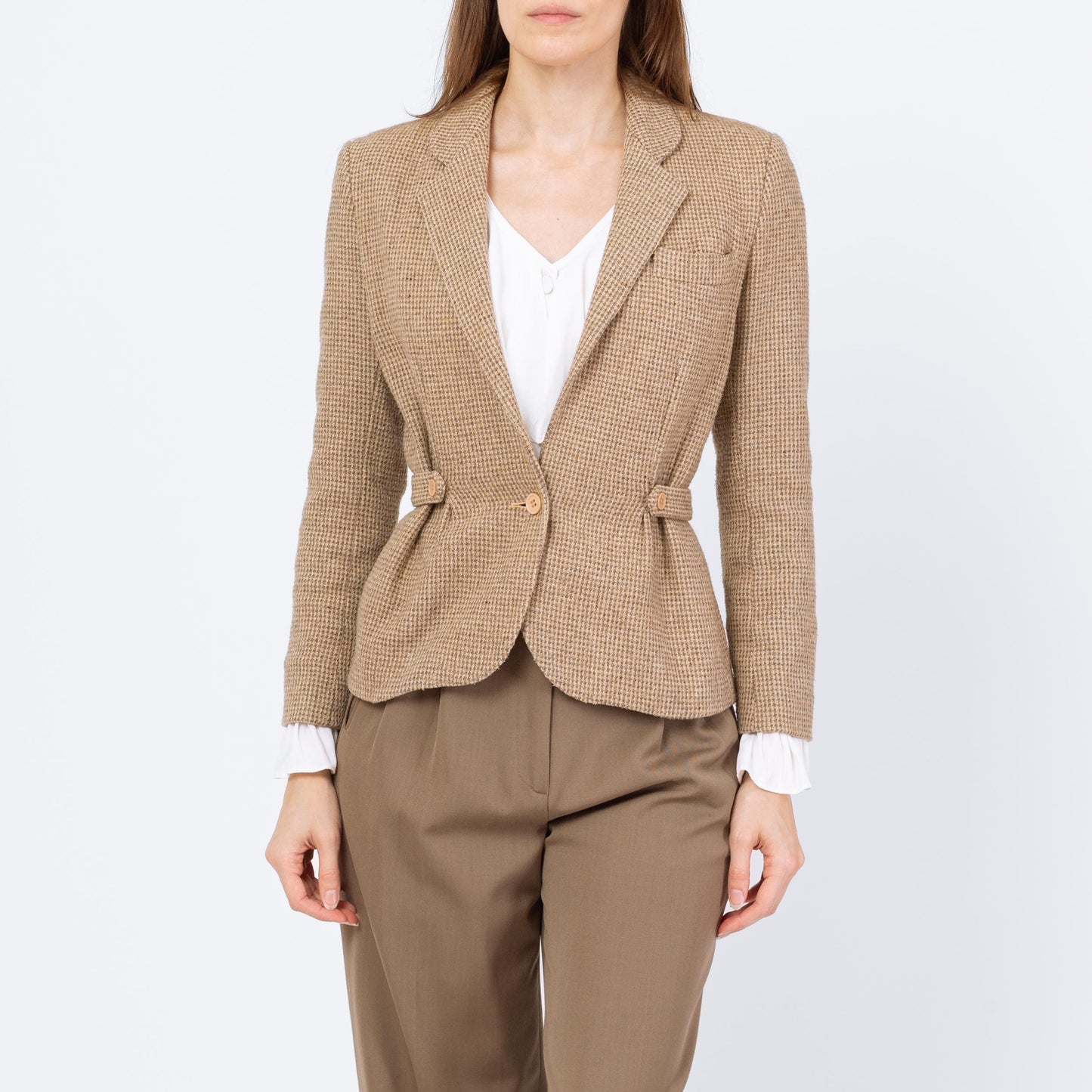 Vintage 80s Taupe Wool Tweed Blazer - Extra Small