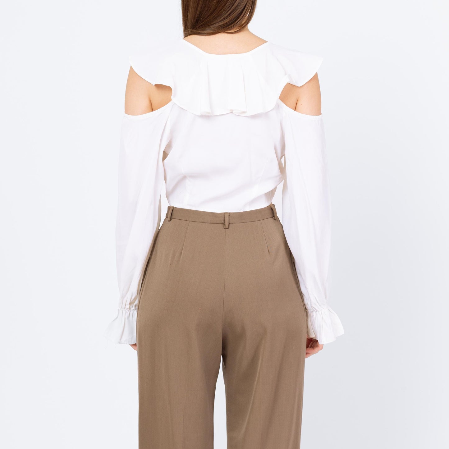 Vintage 80s White Cold Shoulder Crop Top - Small