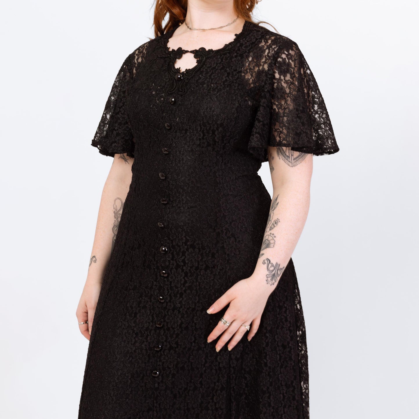 Vintage 90s Gothic Sheer Black Lace Maxi Dress - Extra Large