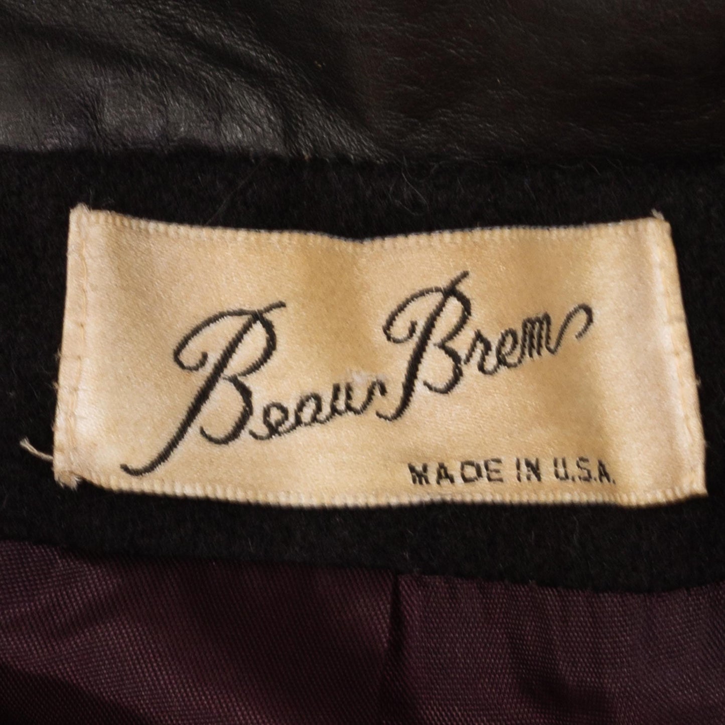 Vintage 80s Black Wool Leather Collar Overcoat - Large