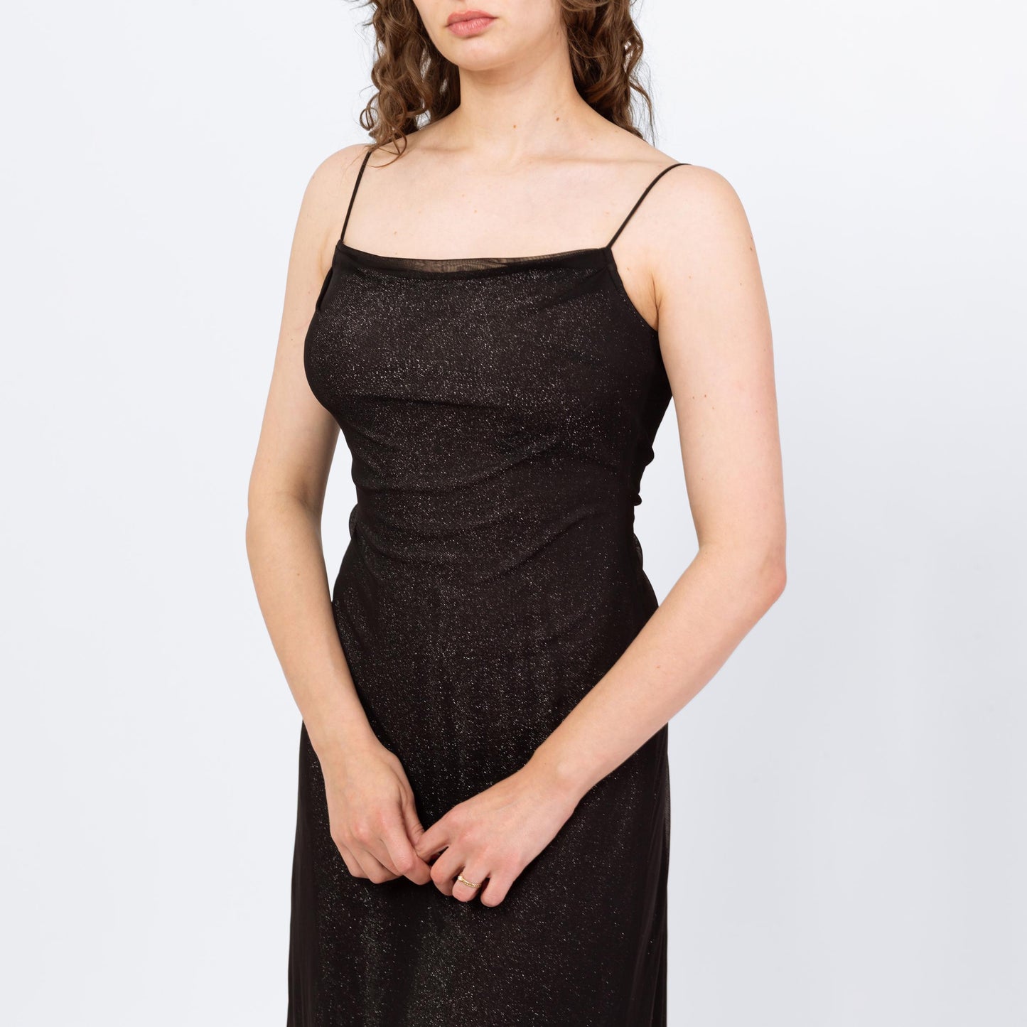 Vintage 90s Black & Silver Metallic Low Back Gown - Small | Zum Zum Niki Livas Keyhole A Line Formal Evening Maxi Dress With Train