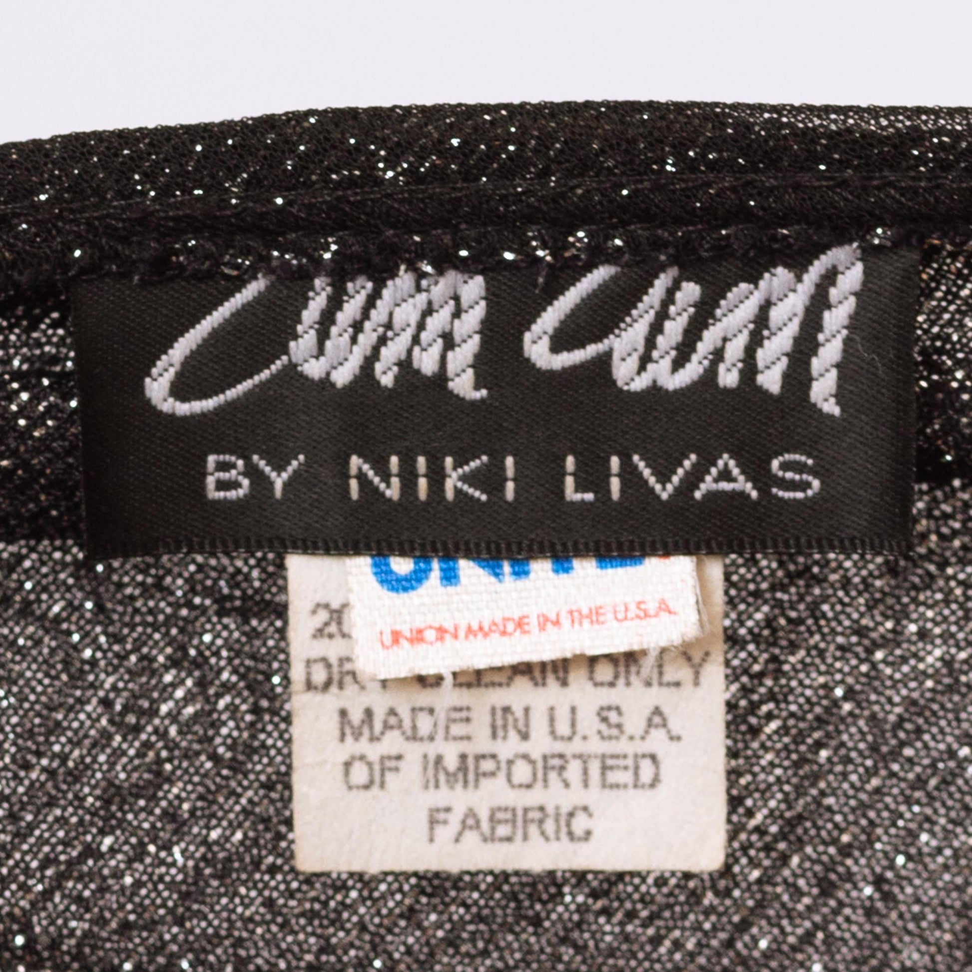 Vintage 90s Black & Silver Metallic Low Back Gown - Small | Zum Zum Niki Livas Keyhole A Line Formal Evening Maxi Dress With Train