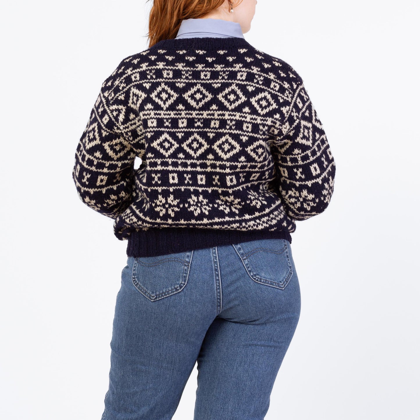 Vintage 80s Battling Caribou Nordic Fair Isle Sweater - Large