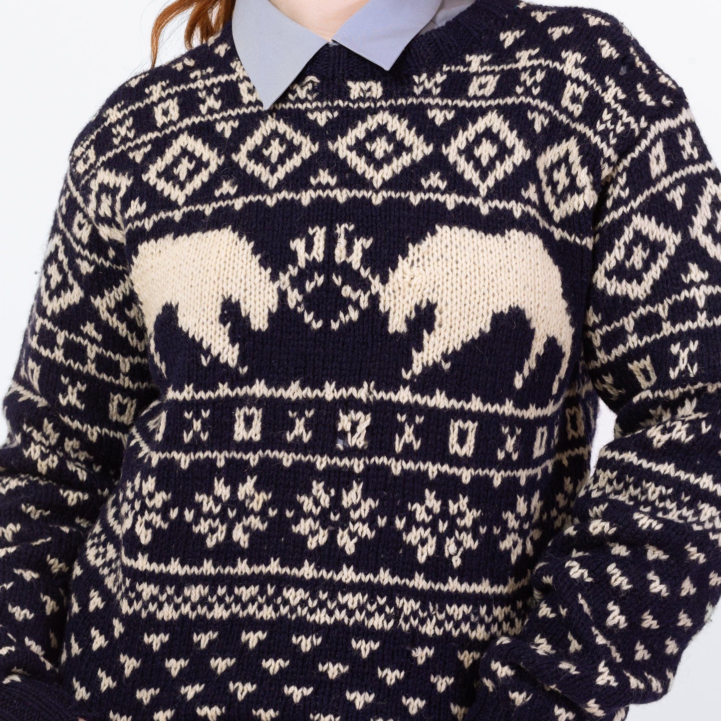 Vintage 80s Battling Caribou Nordic Fair Isle Sweater - Large