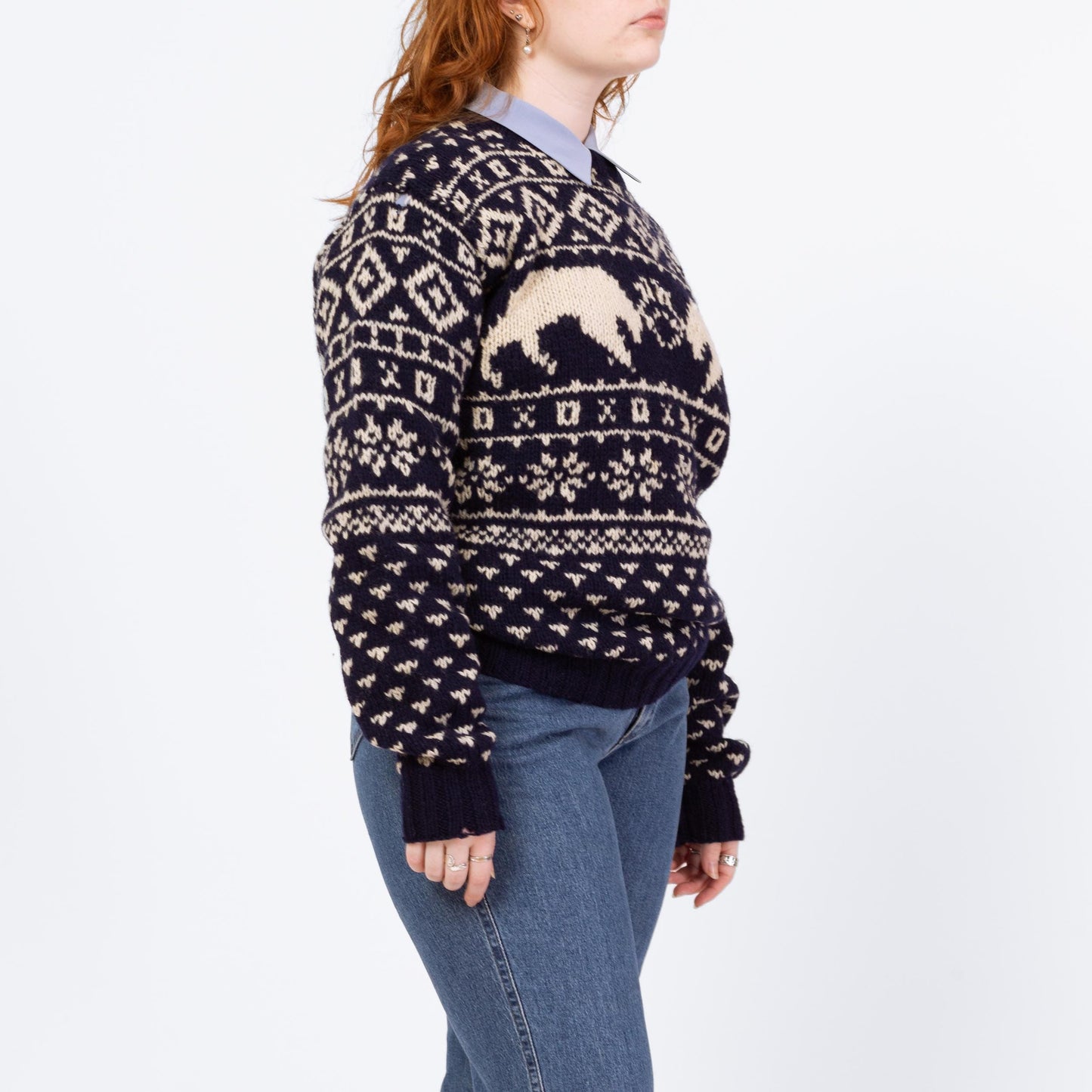 Vintage 80s Battling Caribou Nordic Fair Isle Sweater - Large