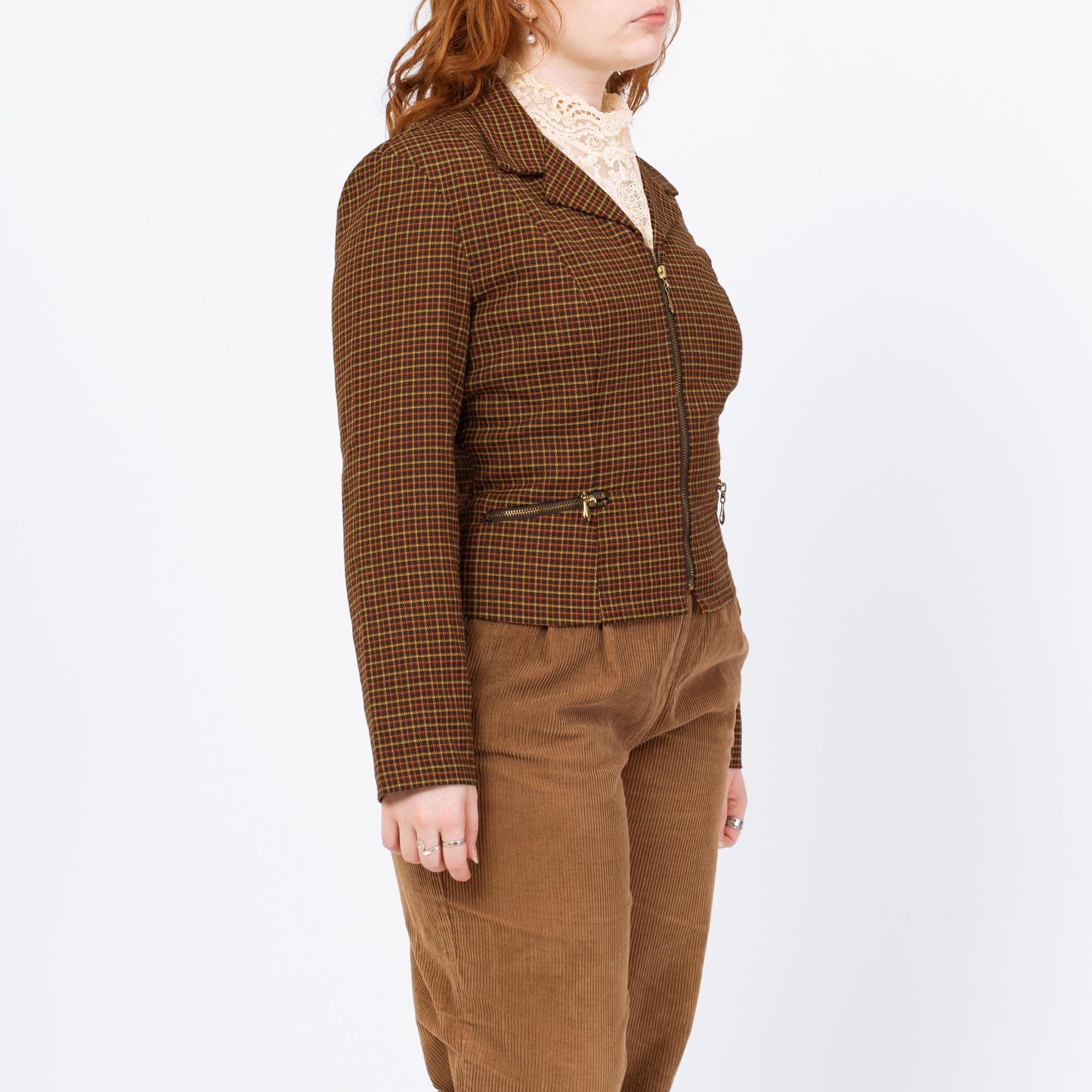 Vintage 90s Brown Plaid Fitted Blazer - Medium