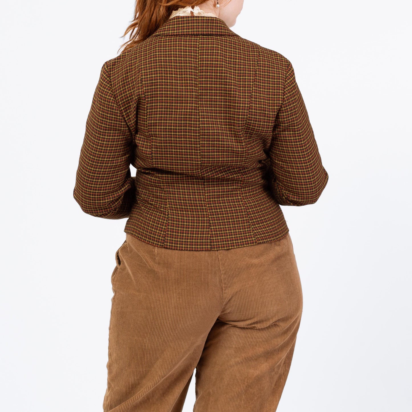 Vintage 90s Brown Plaid Fitted Blazer - Medium
