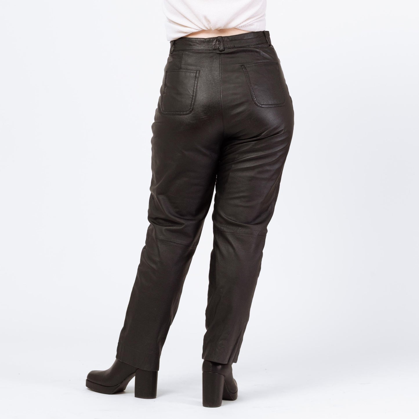 Vintage 90s Black Leather High Waisted Trousers - Large, 32" Waist | Grunge Tapered Leg Minimalist Biker Pants