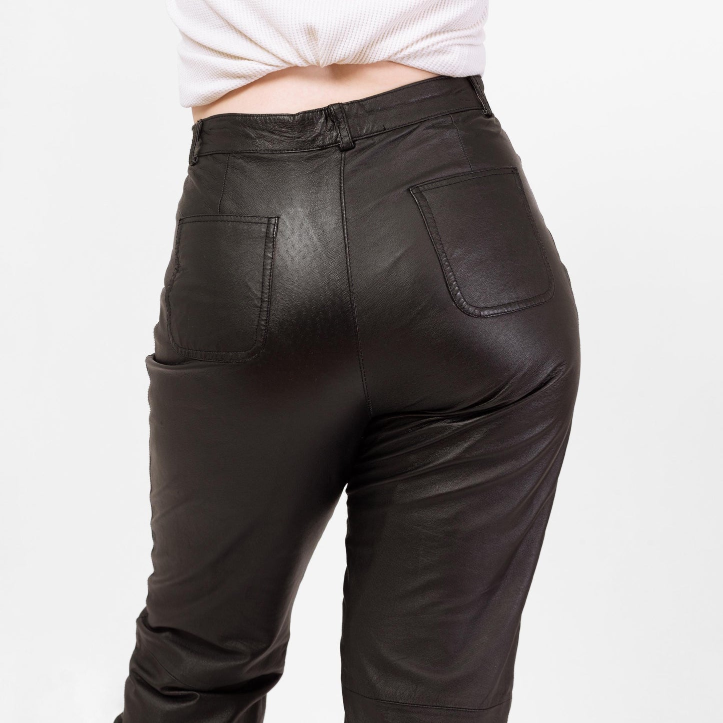 Vintage 90s Black Leather High Waisted Trousers - Large, 32" Waist | Grunge Tapered Leg Minimalist Biker Pants