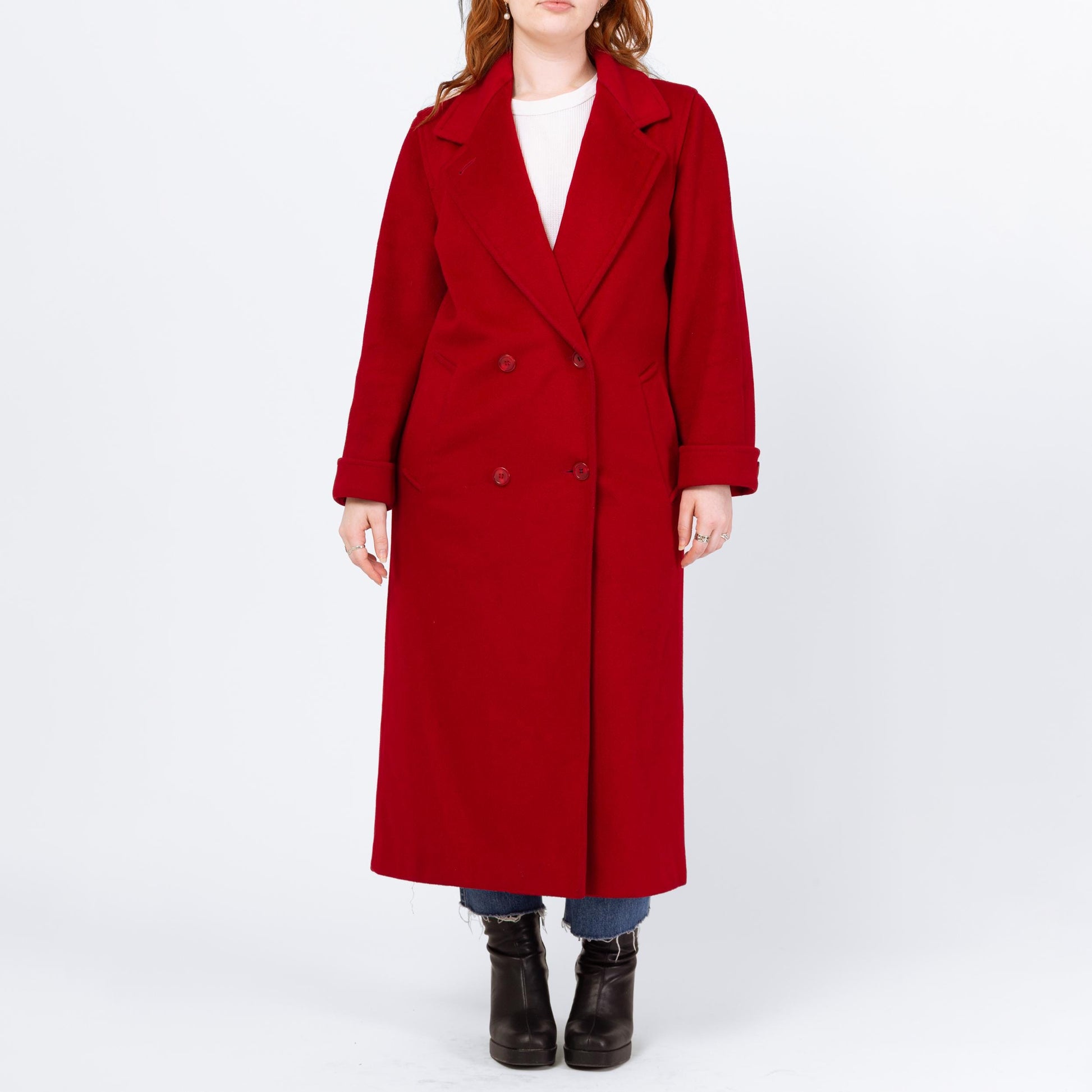 Vintage 80s Red Wool Double Breasted Overcoat - Medium | Forecaster Of Boston Button Up Long Winter Coat