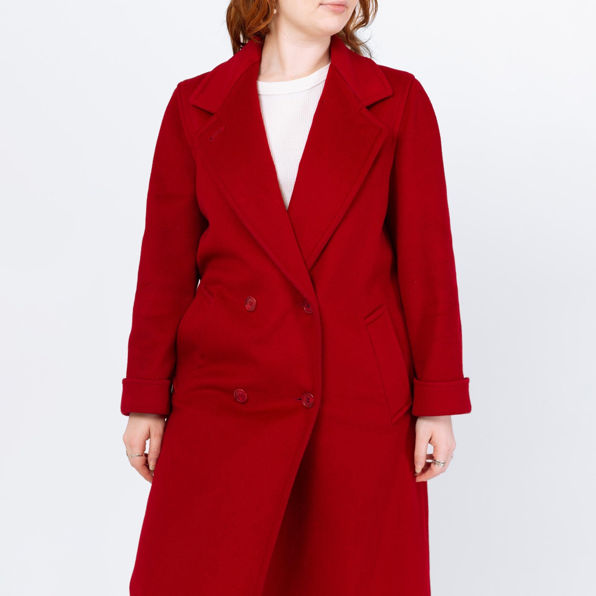 Vintage 80s Red Wool Double Breasted Overcoat - Medium | Forecaster Of Boston Button Up Long Winter Coat