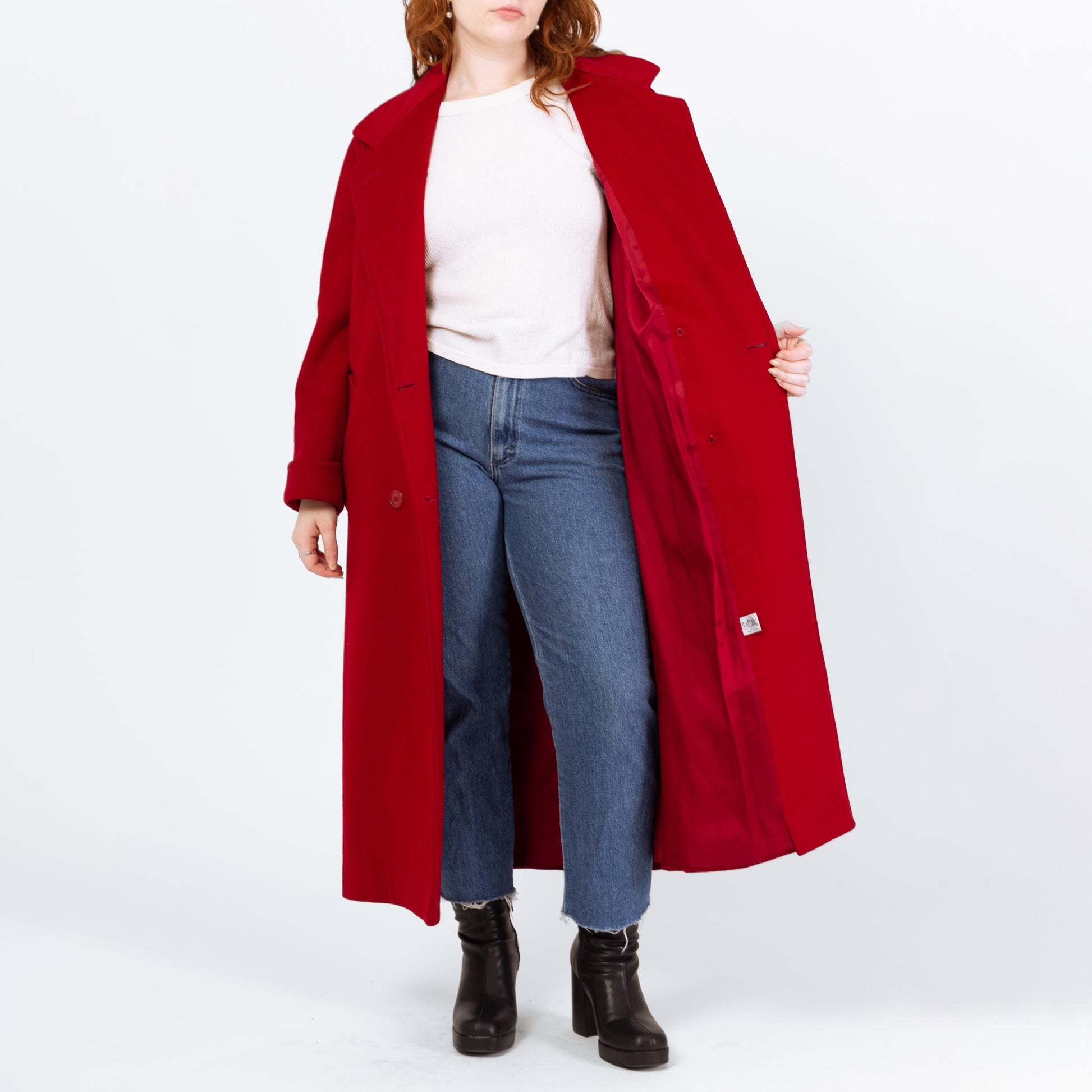 Vintage 80s Red Wool Double Breasted Overcoat - Medium | Forecaster Of Boston Button Up Long Winter Coat