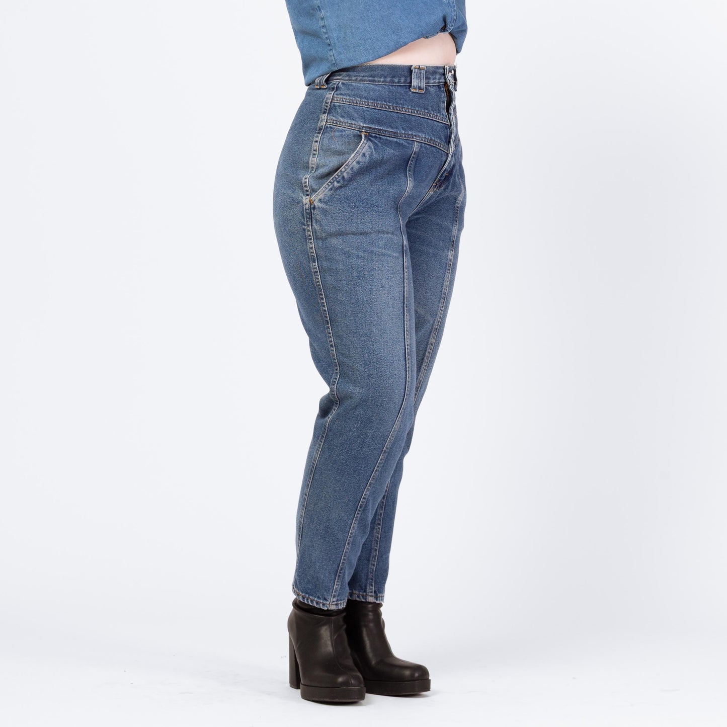 Vintage 90s Grunge Yoked Waist High Rise Curvy Jeans - Medium, 29" Waist | Hourglass Fit Tapered Leg Denim, High Waisted Mom Jeans