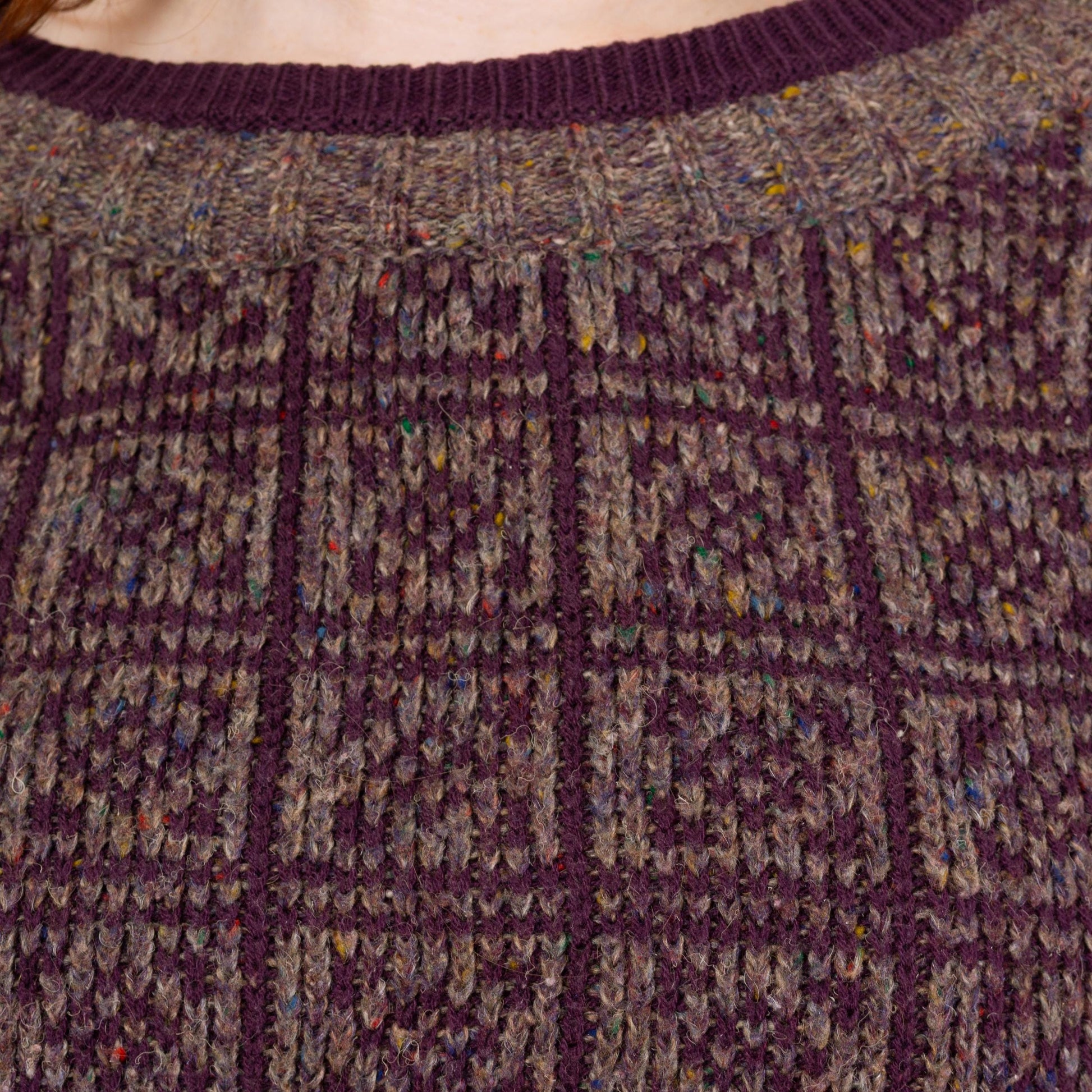 Vintage 80s Purple & Grey Cropped Sweater - Large | Grunge Crew Neck Pullover, Slouchy Boxy Fit Crop Top Jumper