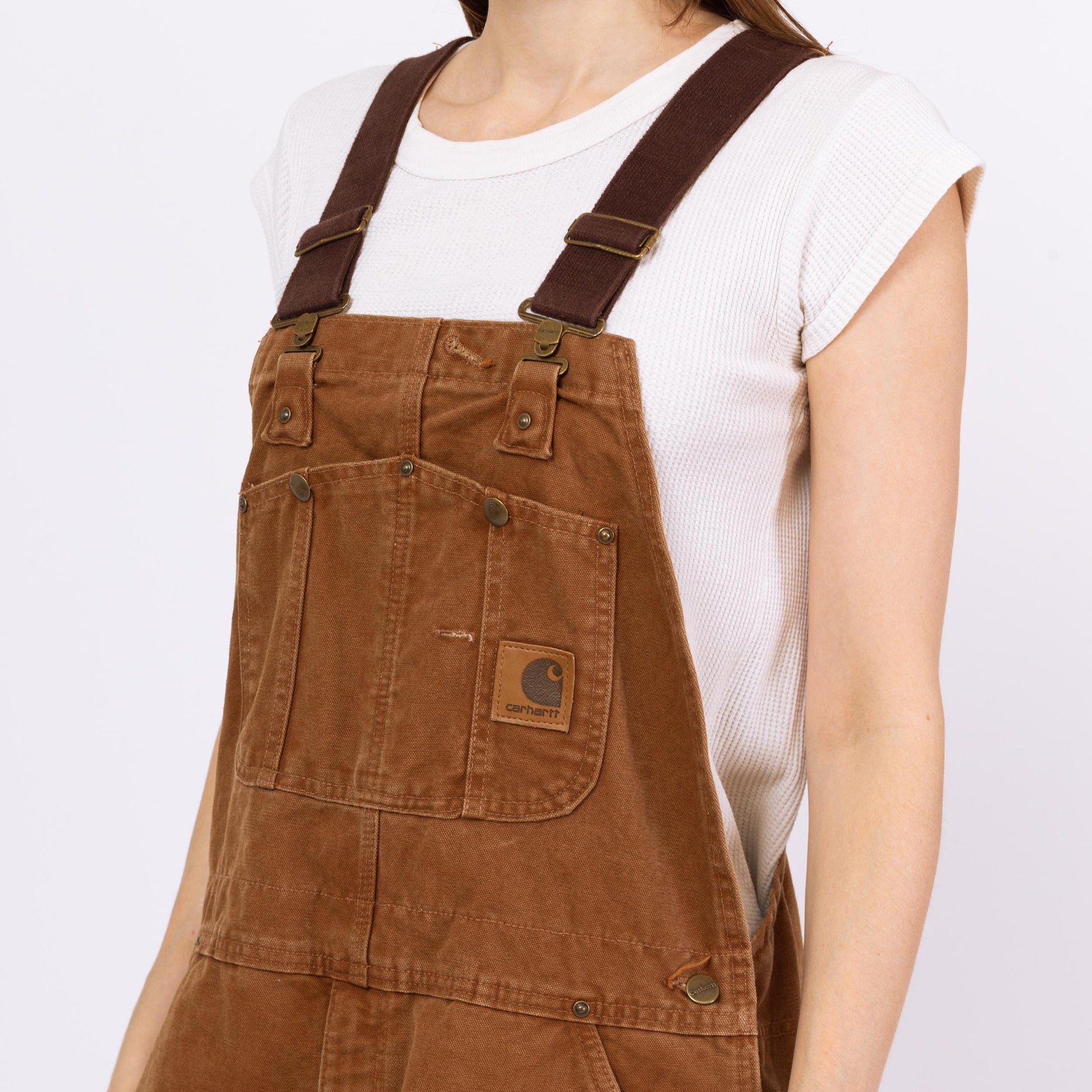Vintage Carhartt Brown Canvas Flannel Lined Overalls - 38x30 | Unisex Y2K Workwear Jumpsuit
