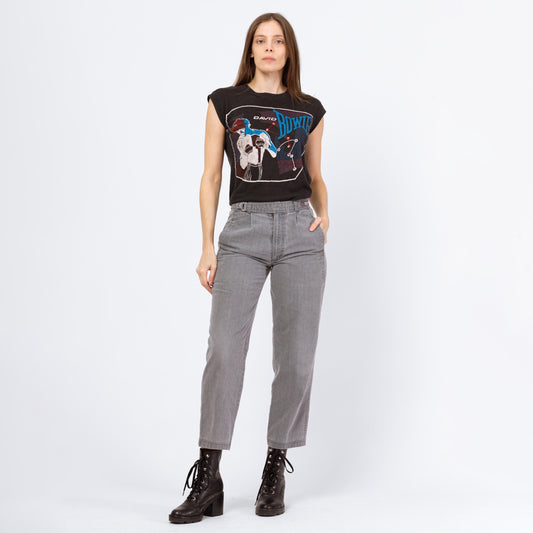 Vintage 90s Bugle Boy Grey Cotton Cinch Waist Pants - Small | Grunge Tapered Leg Mid Rise Pleated Trousers