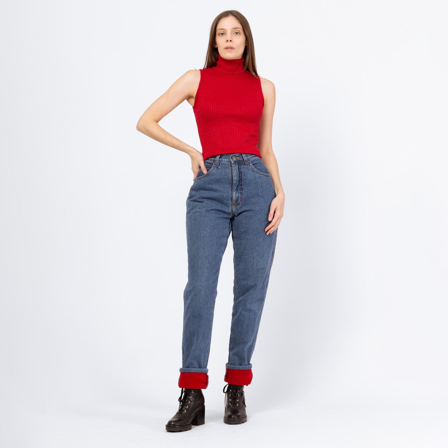 Vintage 90s LL Bean Fleece Lined High Waisted Jeans - Small, 27" Waist | Medium Wash Denim Tapered Leg Mom Jeans