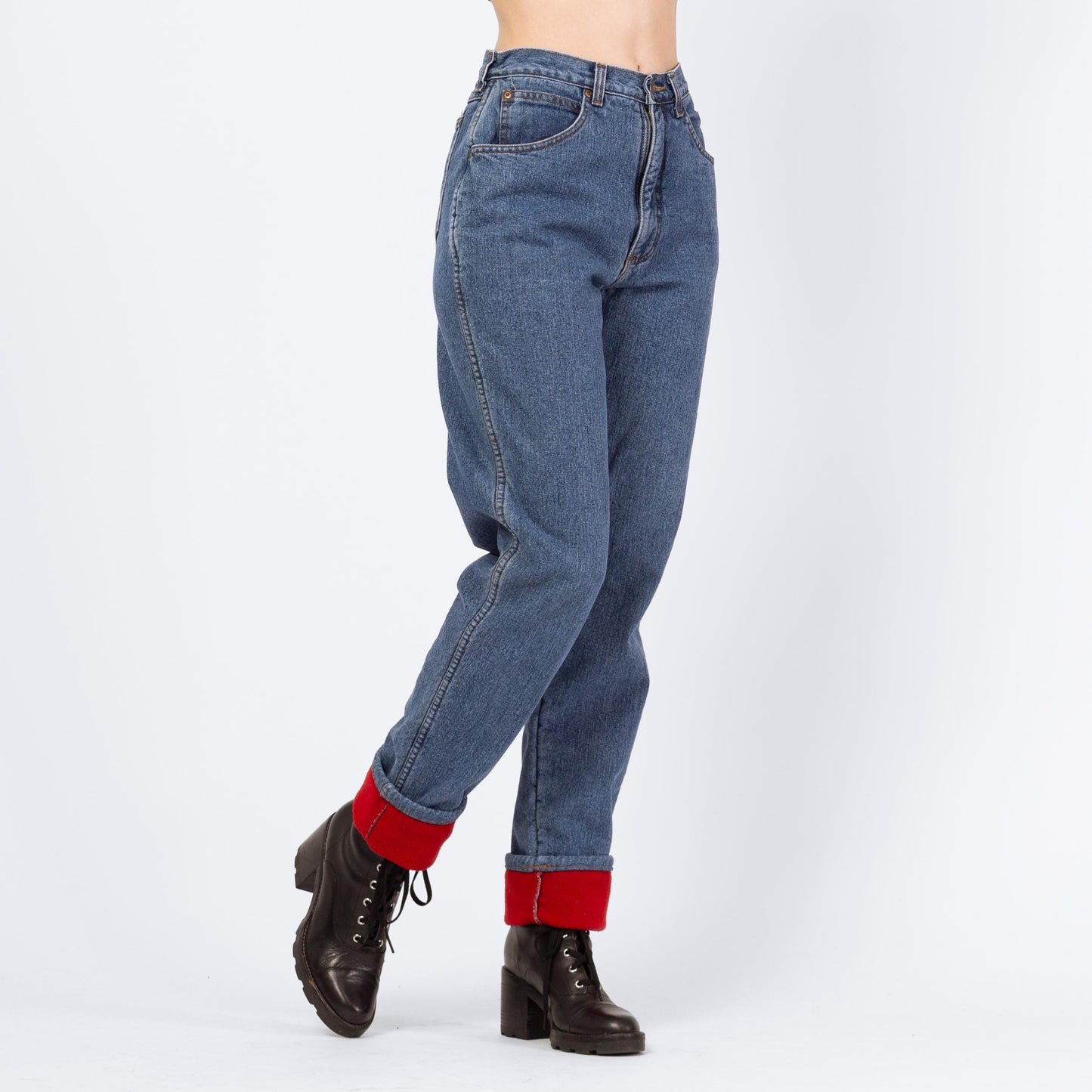 Vintage 90s LL Bean Fleece Lined High Waisted Jeans - Small, 27" Waist | Medium Wash Denim Tapered Leg Mom Jeans