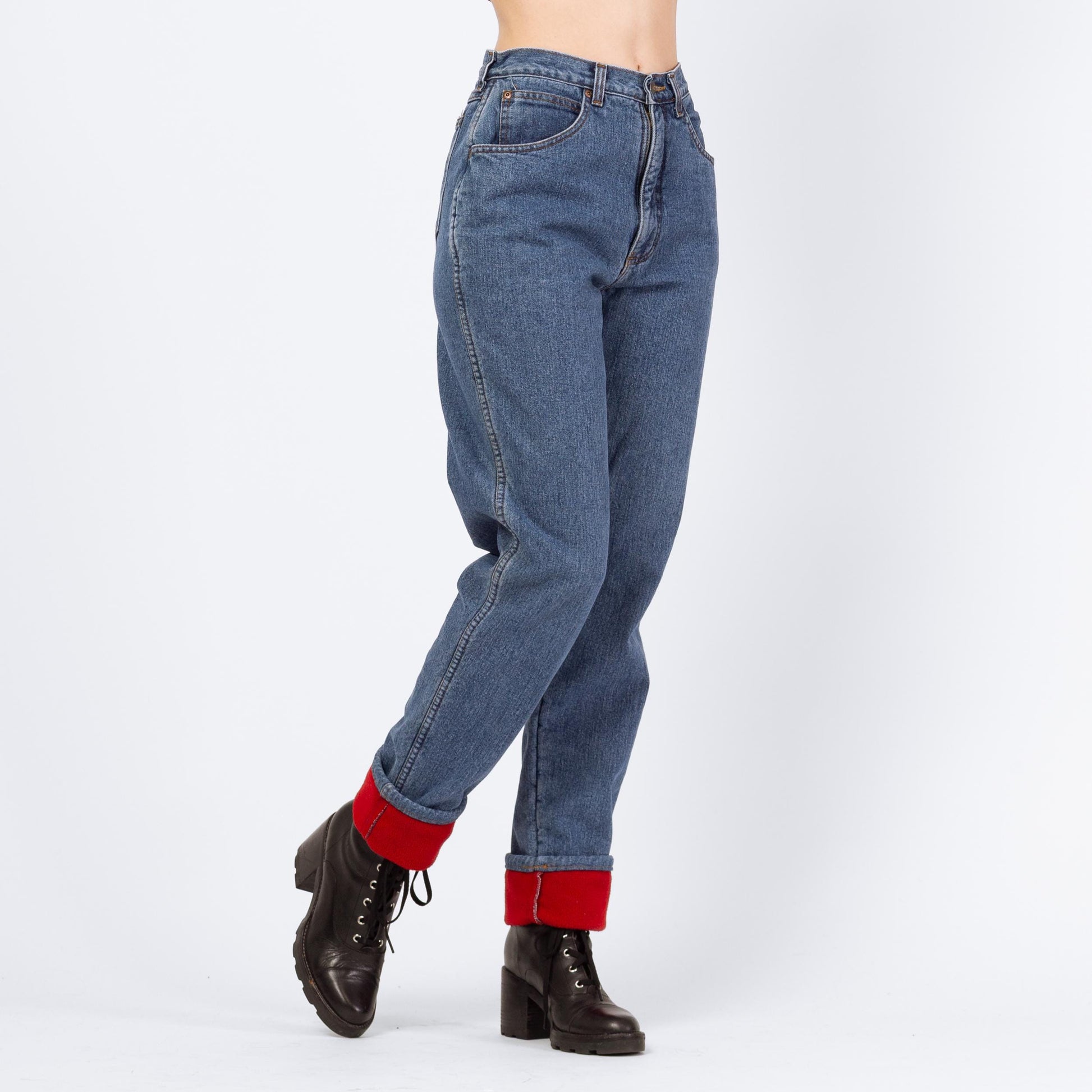 Vintage 90s LL Bean Fleece Lined High Waisted Jeans - Small, 27" Waist | Medium Wash Denim Tapered Leg Mom Jeans