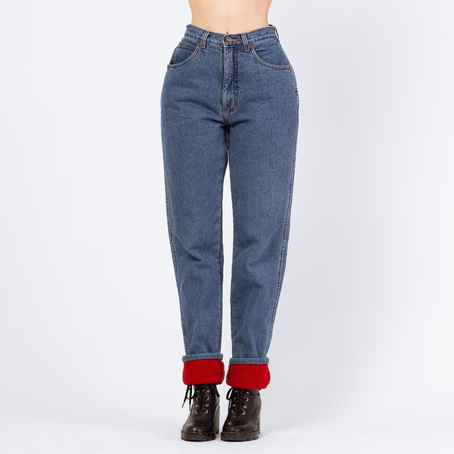 Vintage 90s LL Bean Fleece Lined High Waisted Jeans - Small, 27" Waist | Medium Wash Denim Tapered Leg Mom Jeans