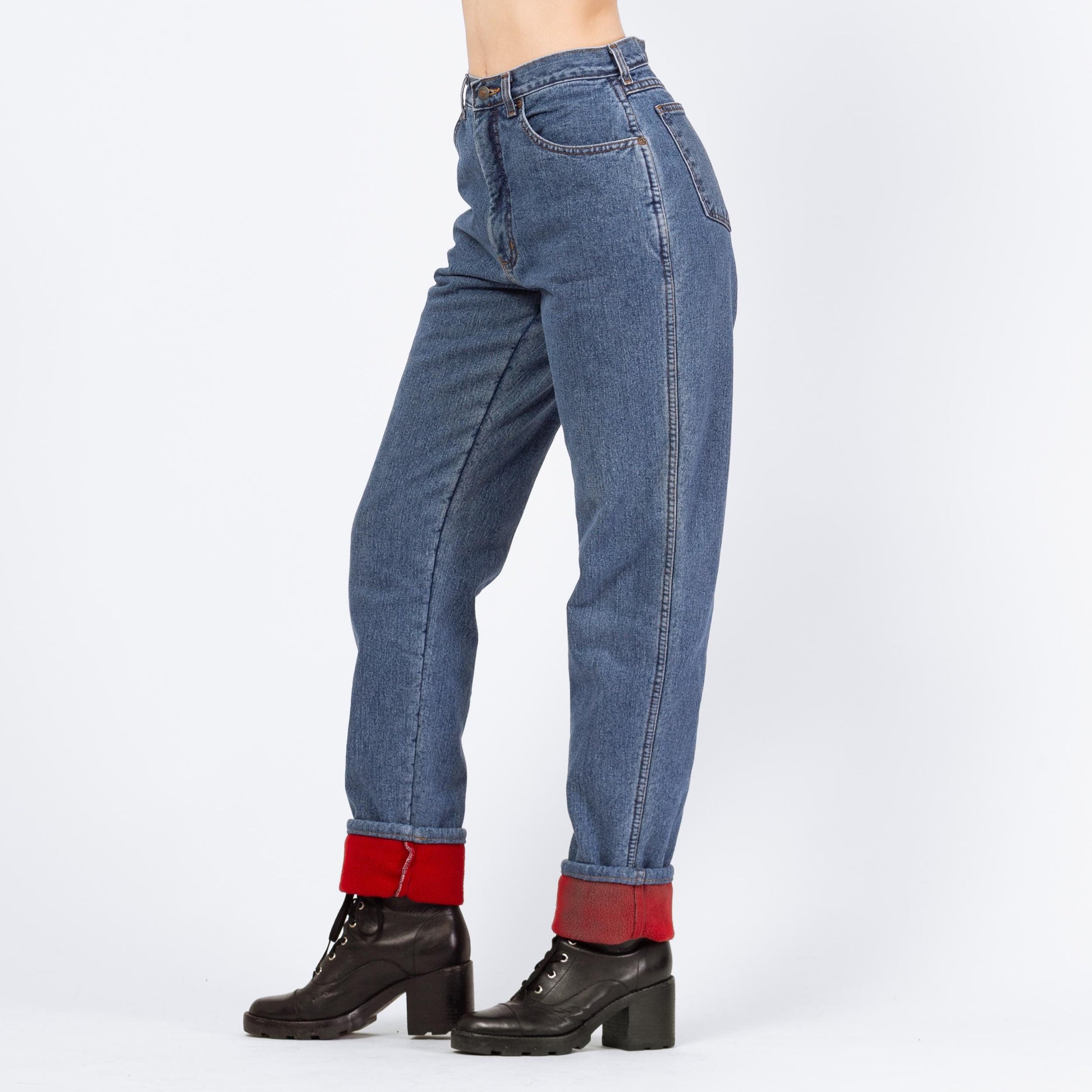 Vintage 90s LL Bean Fleece Lined High Waisted Jeans - Small, 27" Waist | Medium Wash Denim Tapered Leg Mom Jeans