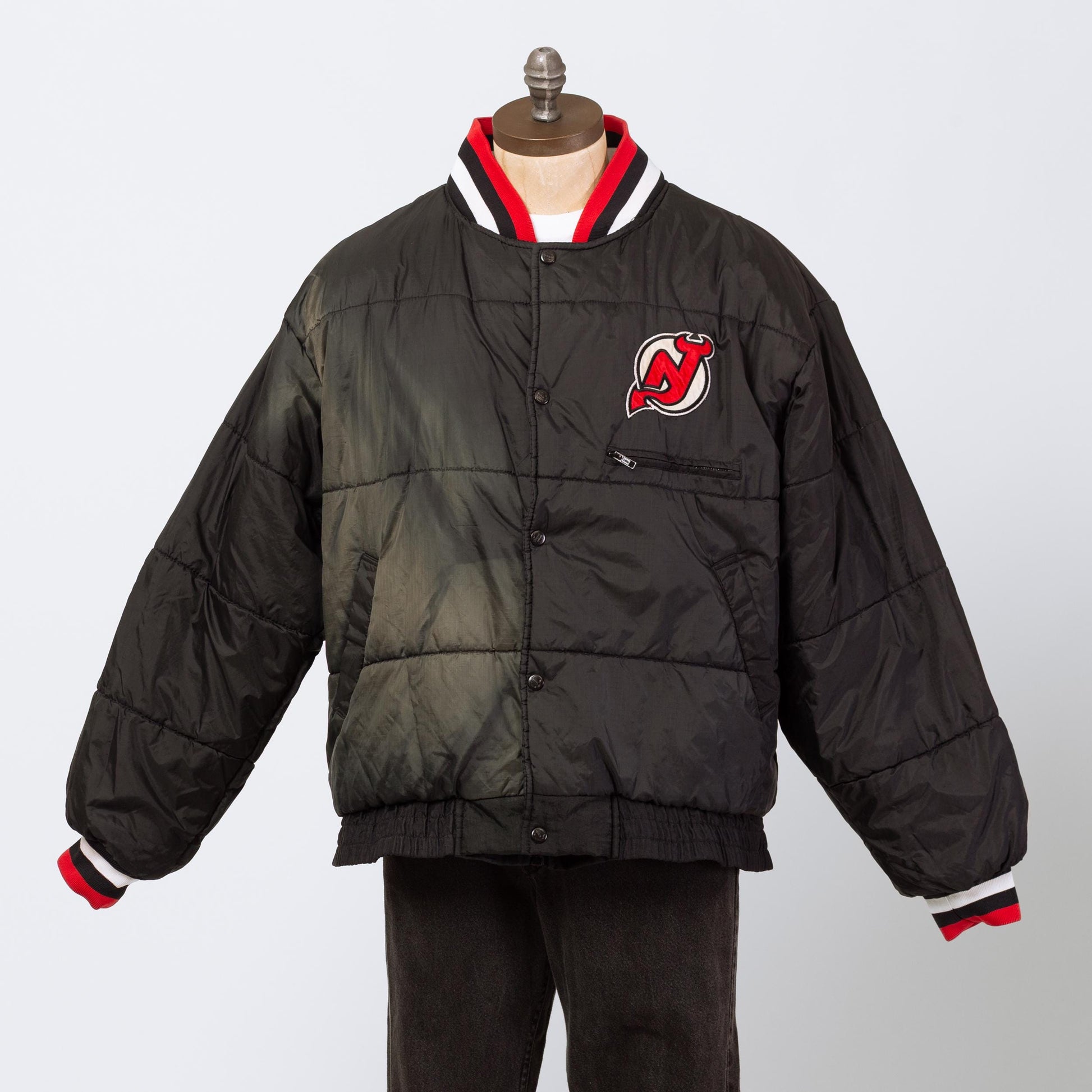 Vintage 90s New Jersey Devils Reversible Pro Player Jacket - Extra Large | Oversize NHL Hockey Hooded Puffy Winter Coat