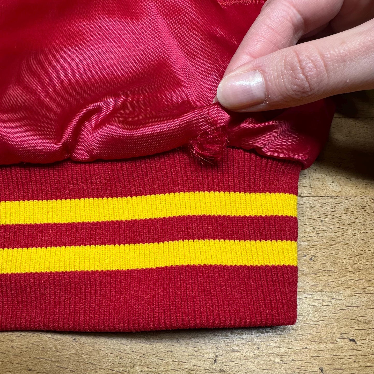 Vintage 80s Marines Satin Bomber Jacket - Large | USMC Bulldog Mascot Red Striped Varsity Windbreaker