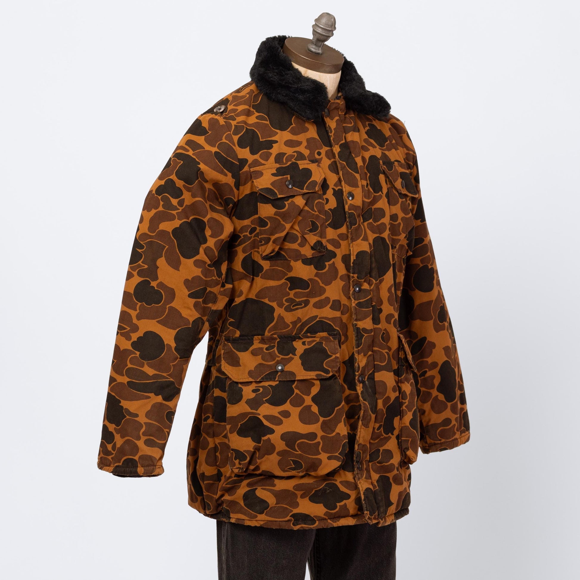 Vintage 80s Camo Duck Hunting Jacket - Medium Tall | Zip Up Utility Field Coat Winter Parka