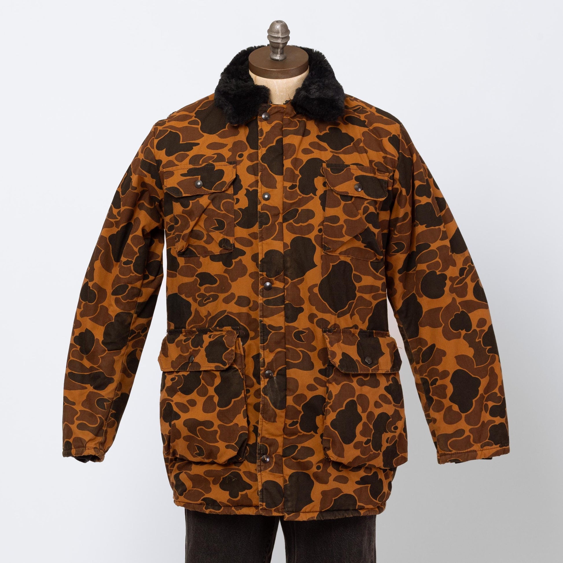 Vintage 80s Camo Duck Hunting Jacket - Medium Tall | Zip Up Utility Field Coat Winter Parka