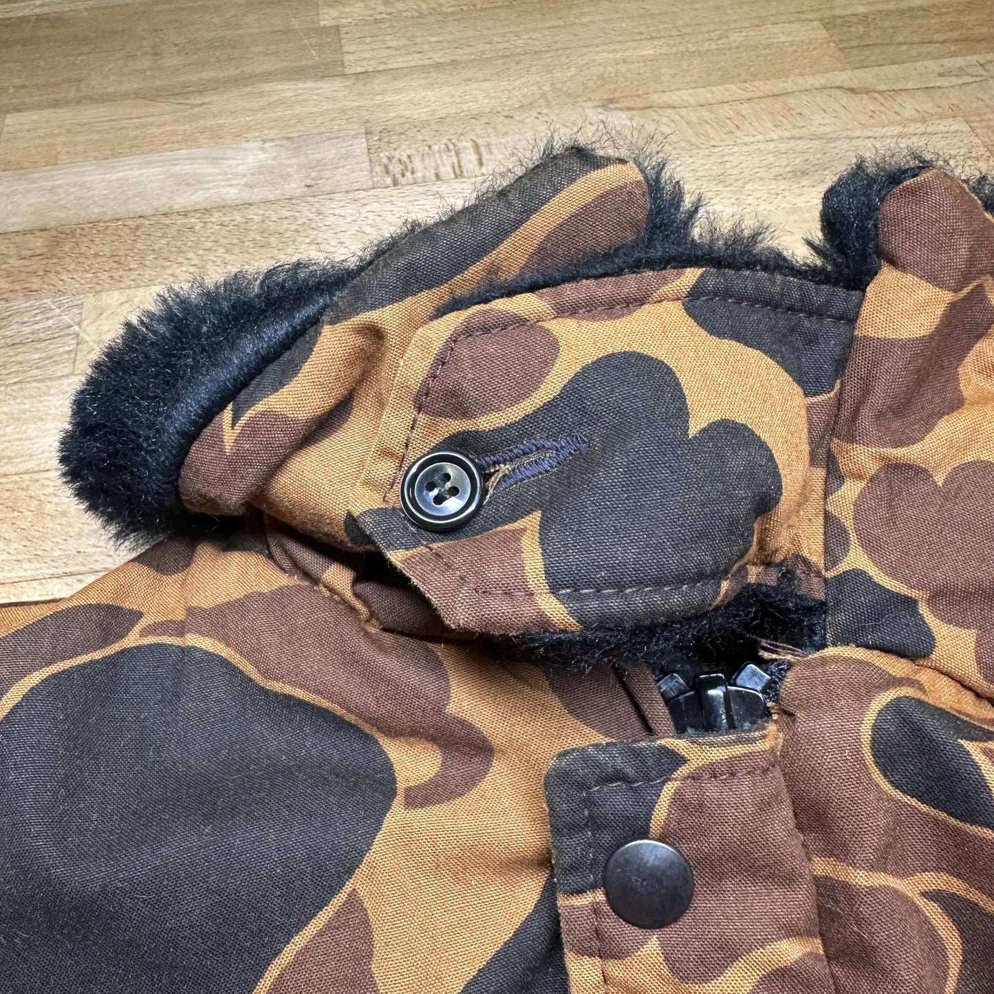 Vintage 80s Camo Duck Hunting Jacket - Medium Tall | Zip Up Utility Field Coat Winter Parka