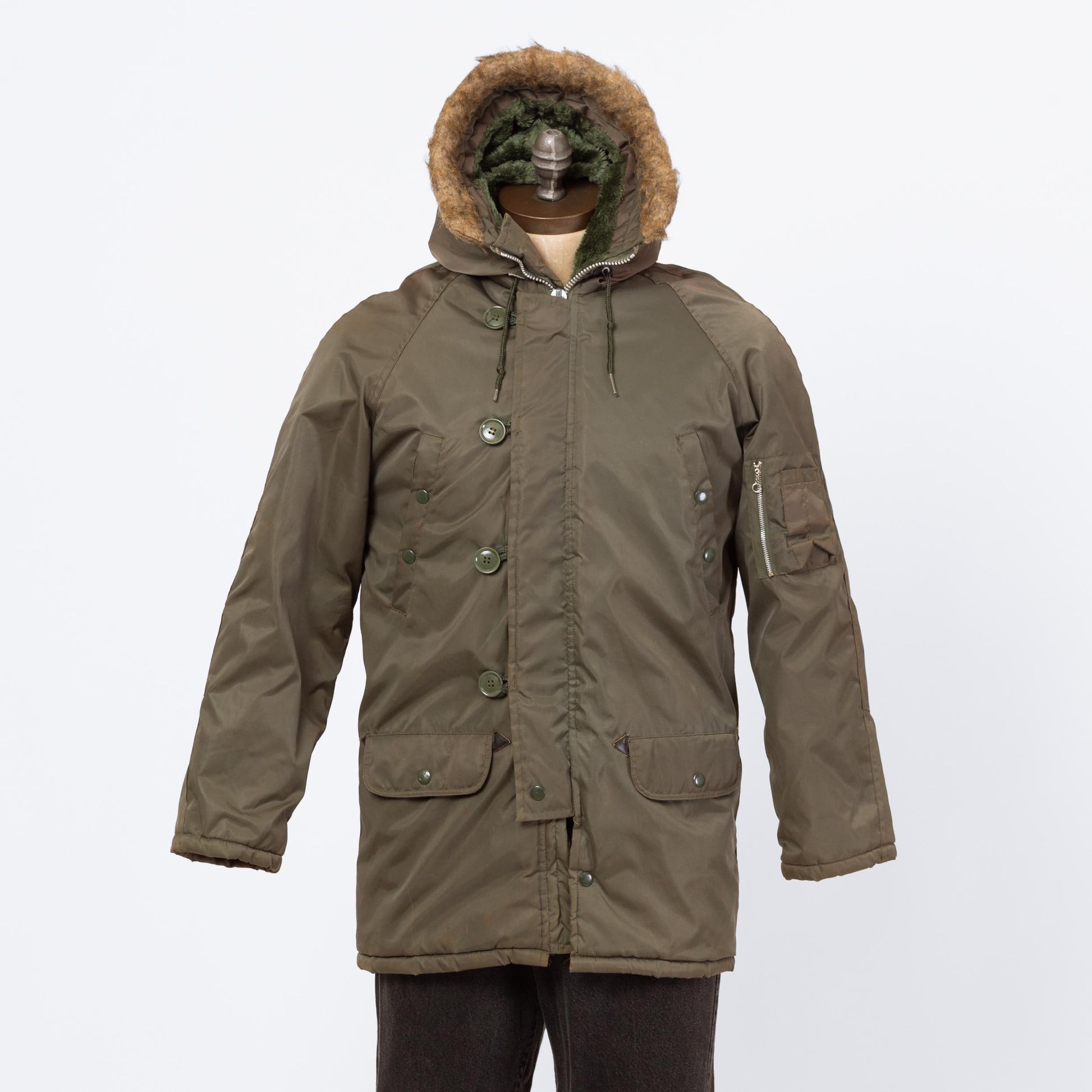 Vintage 80s Arctic Parka Envoy N-3B Hooded Flight Jacket - Small | USAF Faux Fur Trim Air Force Cold Weather Army Green Military Coat