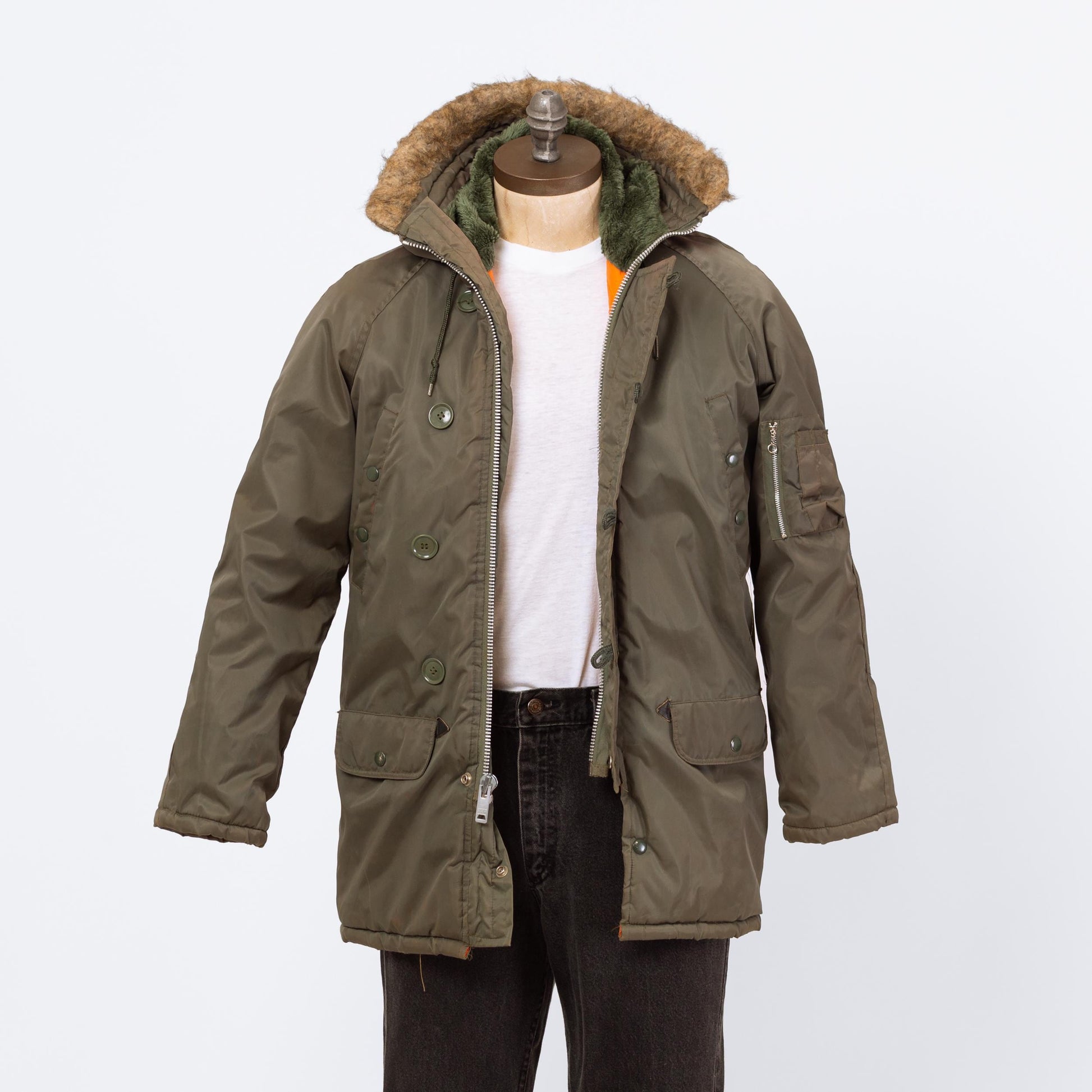 Vintage 80s Arctic Parka Envoy N-3B Hooded Flight Jacket - Small | USAF Faux Fur Trim Air Force Cold Weather Army Green Military Coat