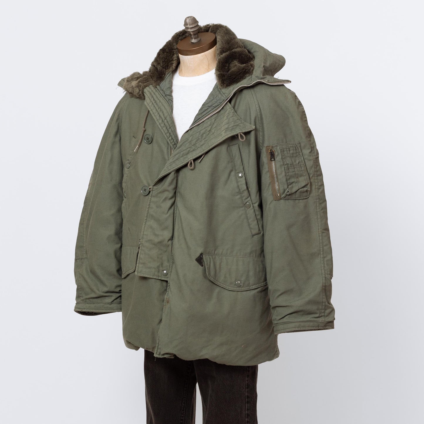 Vintage 90s USAF N-3B Hooded Parka Flight Jacket - Medium | Faux Fur Trim Air Force Cold Weather Army Green Military Coat