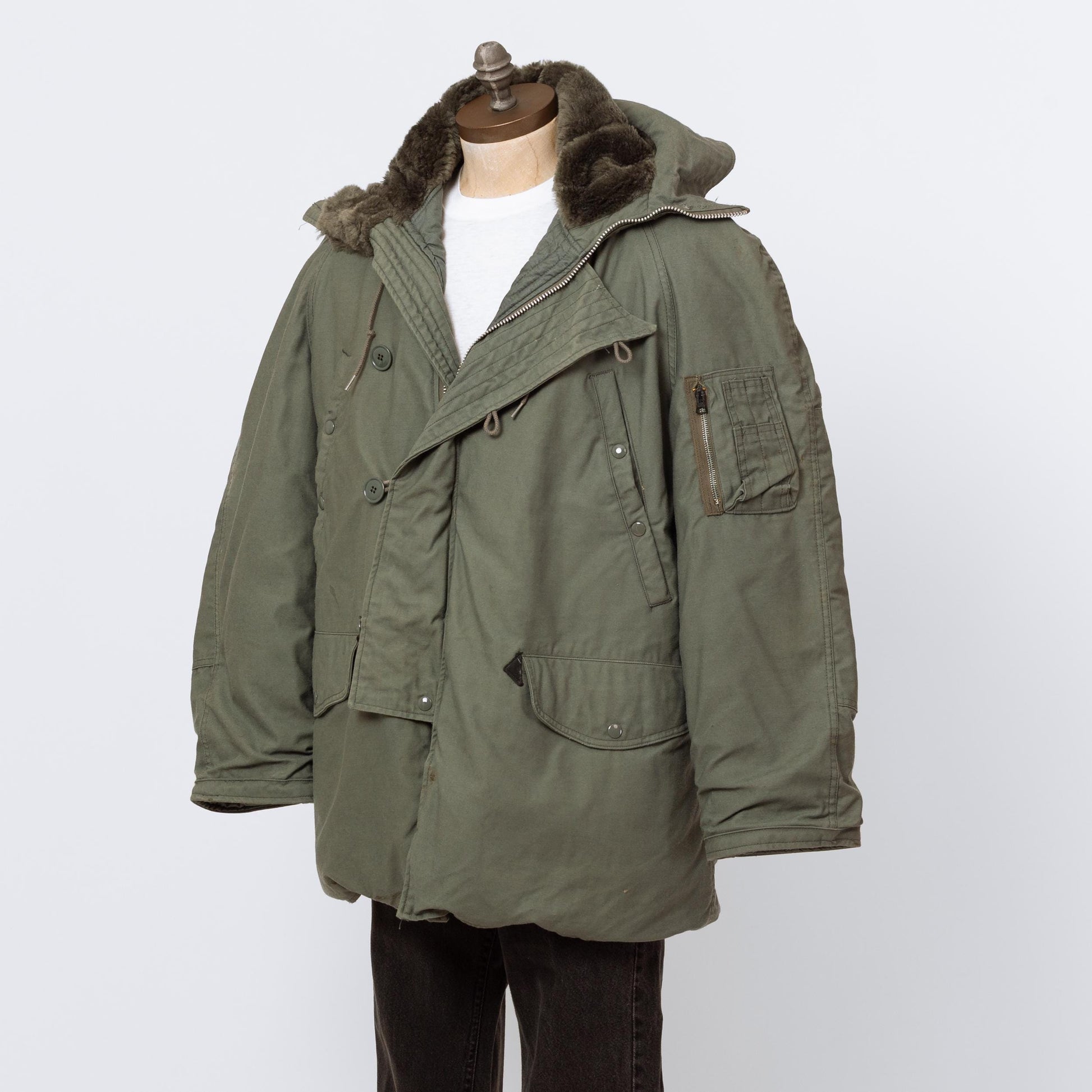 Vintage 90s USAF N-3B Hooded Parka Flight Jacket - Medium | Faux Fur Trim Air Force Cold Weather Army Green Military Coat