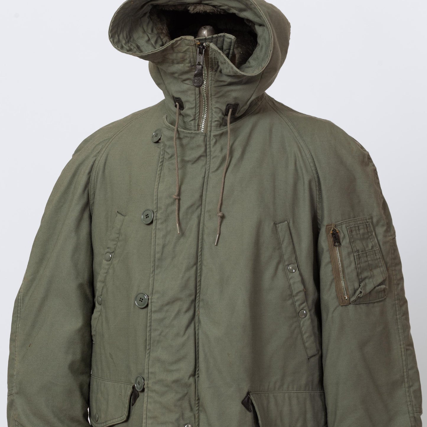 Vintage 90s USAF N-3B Hooded Parka Flight Jacket - Medium | Faux Fur Trim Air Force Cold Weather Army Green Military Coat