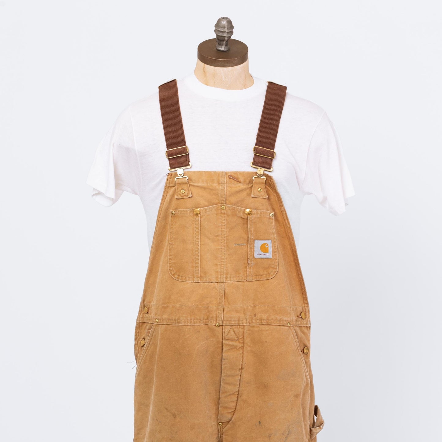 Vintage 90s Carhartt Paint Splattered Tan Quilt Lined Overalls - XL, 41x30 | Made In USA Faded Insulated Distressed Workwear Jumpsuit