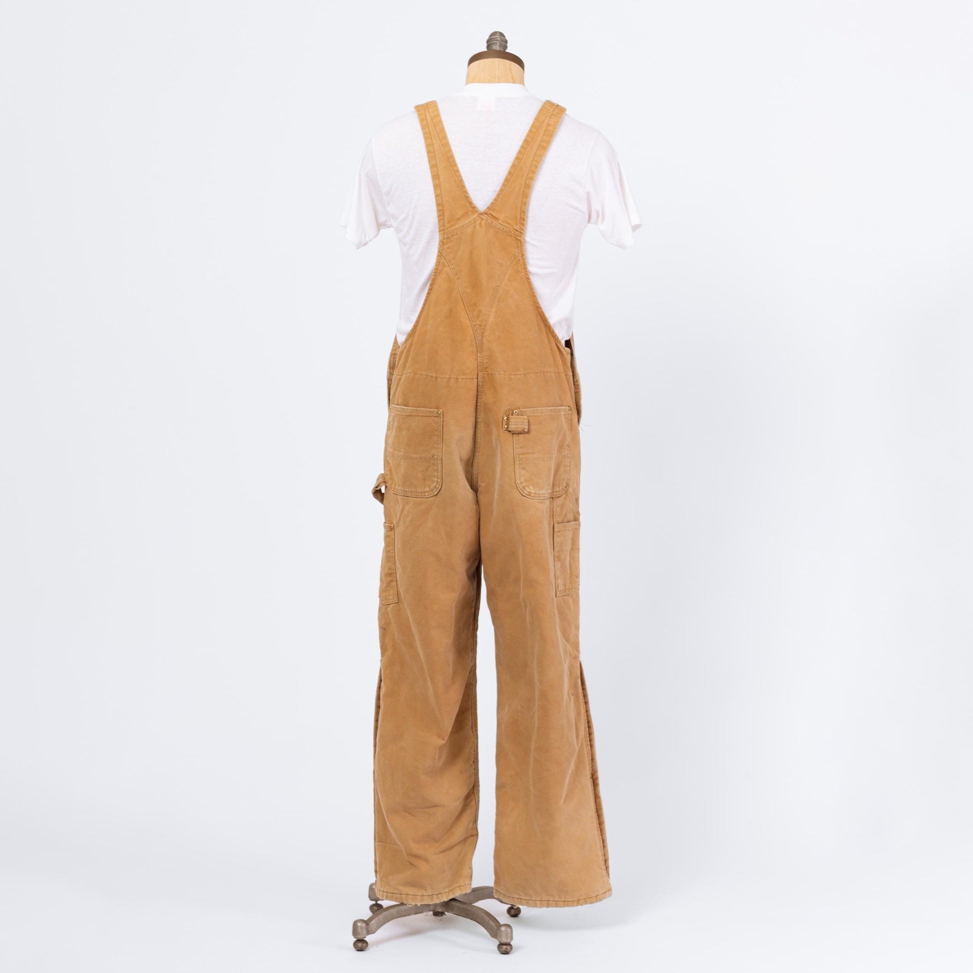 Vintage 90s Carhartt Paint Splattered Tan Quilt Lined Overalls - XL, 41x30 | Made In USA Faded Insulated Distressed Workwear Jumpsuit